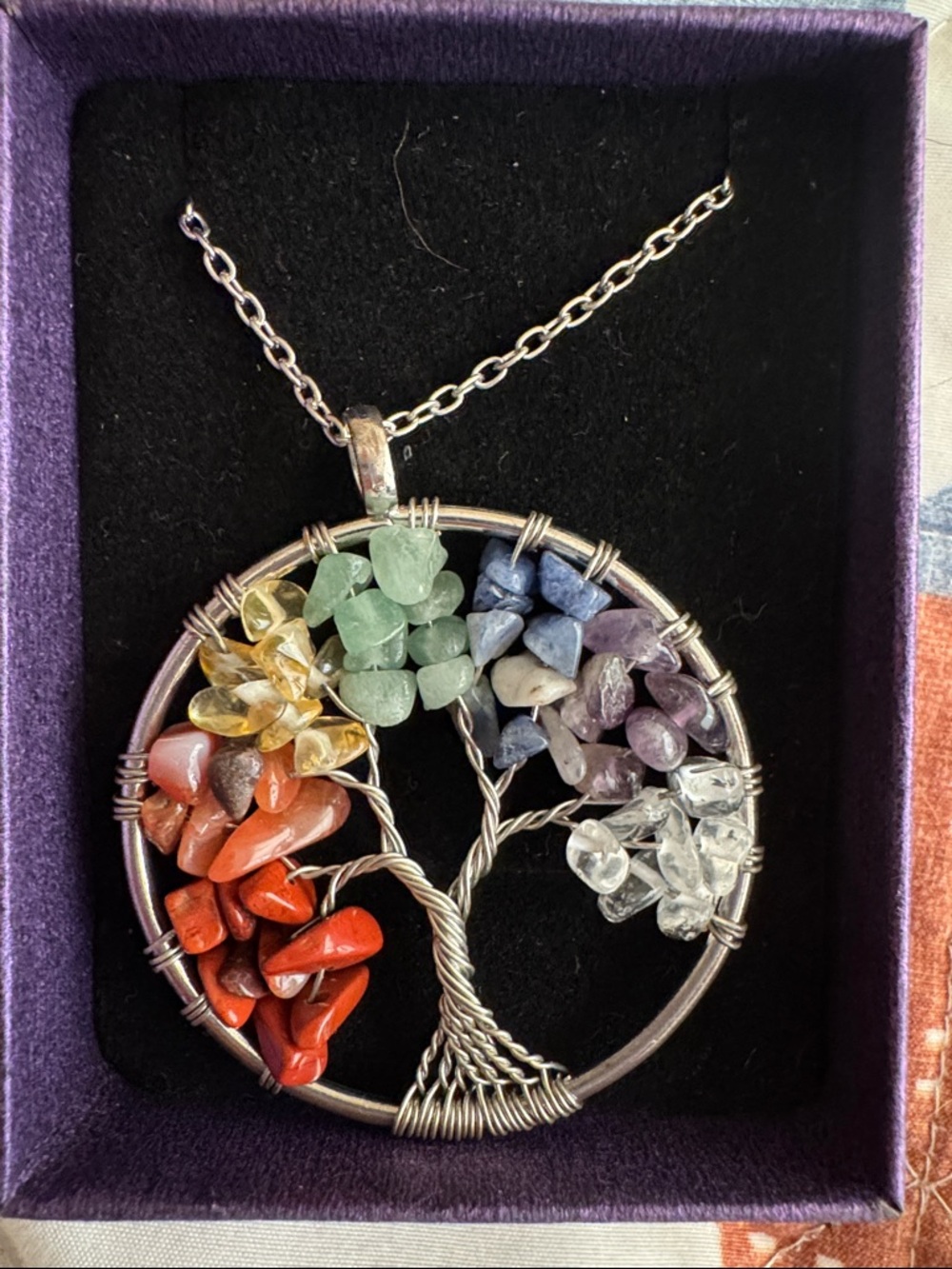 Multicolor Tree of Life Pendant Necklace in Silver-Tone
